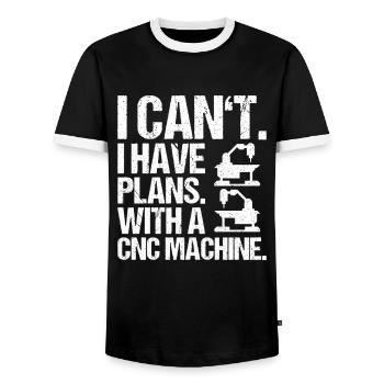 Cutting Machine Operator Lathe Milling Cutter CNC Machinist - Men's Ringer Shirt - black/white - Front - AI Model Female 172 light (172cm) & AI Model Male 178 light (178cm)