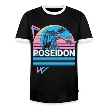 Poseidon Greek God of the Sea Retro Gesche - Men's Ringer Shirt - black/white - Front - AI Model Female 172 light (172cm) & AI Model Male 178 light (178cm)
