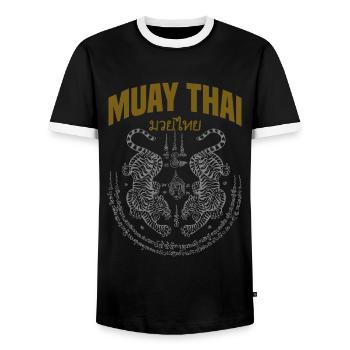 Thai Art Tigers Muay Thai Fighter - Men's Ringer Shirt - black/white - Front - AI Model Female 172 light (172cm) & AI Model Male 178 light (178cm)