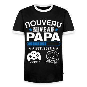 Nouveau papa en 2024 - Cadeau Papa gamer - T-shirt contrasté Homme - noir/blanc - Devant - AI Model Female 172 light (172cm) & AI Model Male 178 light (178cm)