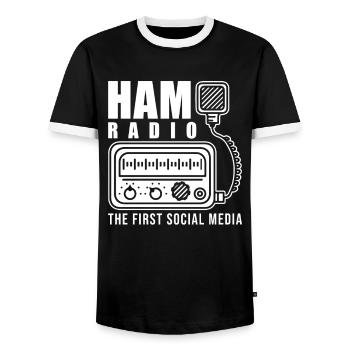 Amateur radio - Men's Ringer Shirt - black/white - Front - AI Model Female 172 light (172cm) & AI Model Male 178 light (178cm)