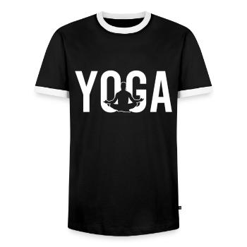 Yoga - Männer Kontrast-T-Shirt - Schwarz/Weiß - Vorne - AI Model Female 172 light (172cm) & AI Model Male 178 light (178cm)