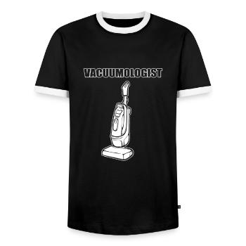Vacuumologist Cleaning Lady - Men's Ringer Shirt - black/white - Front - AI Model Female 172 light (172cm) & AI Model Male 178 light (178cm)