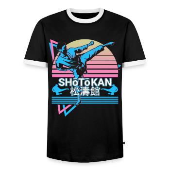 Shotokan Karaté Arts Martiaux Japonais Rétro - T-shirt contrasté Homme - noir/blanc - Devant - AI Model Female 172 light (172cm) & AI Model Male 178 light (178cm)