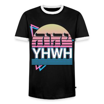 Tétragramme YHWH Yahweh Nom hébreu de Dieu - T-shirt contrasté Homme - noir/blanc - Devant - AI Model Female 172 light (172cm) & AI Model Male 178 light (178cm)