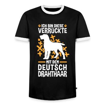 Ich bin die Verrückte mit dem Deutsch Drahthaar - Männer Kontrast-T-Shirt - Schwarz/Weiß - Vorne - AI Model Female 172 light (172cm) & AI Model Male 178 light (178cm)