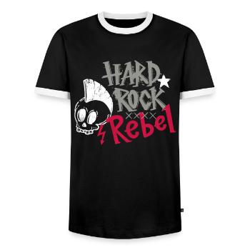 Hard Rock Rebell Grunge Music Retro - Men's Ringer Shirt - black/white - Front - AI Model Female 172 light (172cm) & AI Model Male 178 light (178cm)