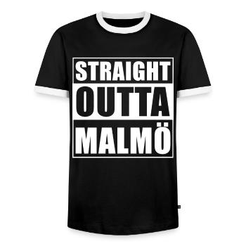 Straight outta Malmö - Men's Ringer Shirt - black/white - Front - AI Model Female 172 light (172cm) & AI Model Male 178 light (178cm)