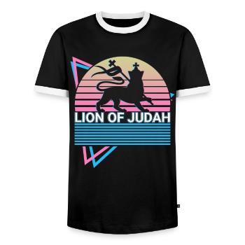 Lion of Judah Jew Jew Hebrew Israelite Israel - Men's Ringer Shirt - black/white - Front - AI Model Female 172 light (172cm) & AI Model Male 178 light (178cm)