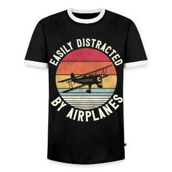Airplane Pilot Vintage Biplane - Men's Ringer Shirt - black/white - Front - AI Model Female 172 light (172cm) & AI Model Male 178 light (178cm)