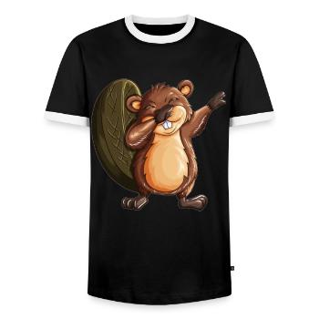 Biber Tanz Tänzer Biber macht Dabbing Kostüm - Männer Kontrast-T-Shirt - Schwarz/Weiß - Vorne - AI Model Female 172 light (172cm) & AI Model Male 178 light (178cm)