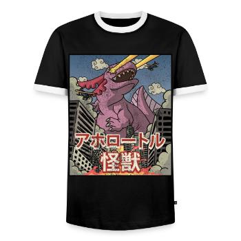Kaiju Axolotl Esthétique japonaise Kaijin - T-shirt contrasté Homme - noir/blanc - Devant - AI Model Female 172 light (172cm) & AI Model Male 178 light (178cm)