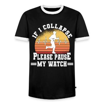 Marathon Runners Running Half Marathon Saying - Men's Ringer Shirt - black/white - Front - AI Model Female 172 light (172cm) & AI Model Male 178 light (178cm)
