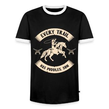 Cowboy Bull Riding Western Riding Rodeo Gift - Men's Ringer Shirt - black/white - Front - AI Model Female 172 light (172cm) & AI Model Male 178 light (178cm)