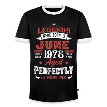 Jahrgang Juni 1975 Legenden Geburtstag Geschenk - Männer Kontrast-T-Shirt - Schwarz/Weiß - Vorne - AI Model Female 172 light (172cm) & AI Model Male 178 light (178cm)