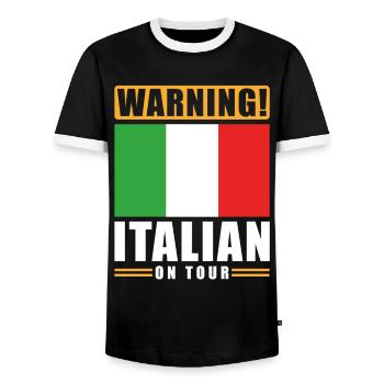 Warning Italian on Tour - Men's Ringer Shirt - black/white - Front - AI Model Female 172 light (172cm) & AI Model Male 178 light (178cm)
