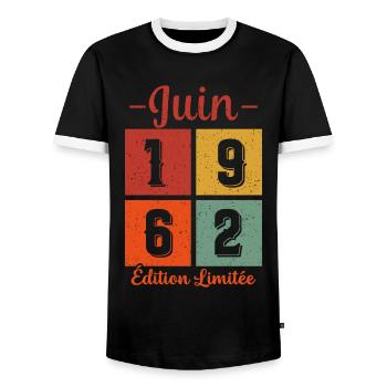 Cadeau D'anniversaire Juin 1962 Édition Limitée - T-shirt contrasté Homme - noir/blanc - Devant - AI Model Female 172 light (172cm) & AI Model Male 178 light (178cm)
