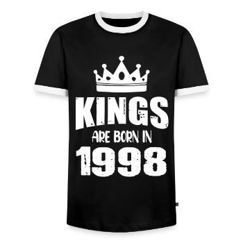 Kings are born in 1998 - Men's Ringer Shirt - black/white - Front - AI Model Female 172 light (172cm) & AI Model Male 178 light (178cm)