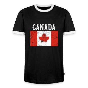 Canada Flag Travel Home Holiday Canadian - Men's Ringer Shirt - black/white - Front - AI Model Female 172 light (172cm) & AI Model Male 178 light (178cm)
