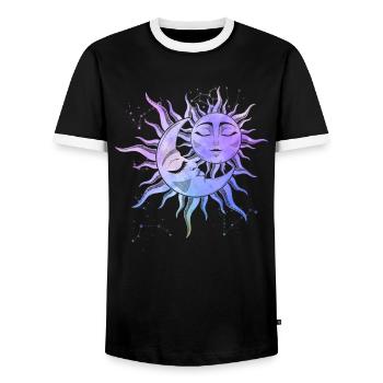 Sun Moon Love Occult Stars Magic Symbol - Men's Ringer Shirt - black/white - Front - AI Model Female 172 light (172cm) & AI Model Male 178 light (178cm)
