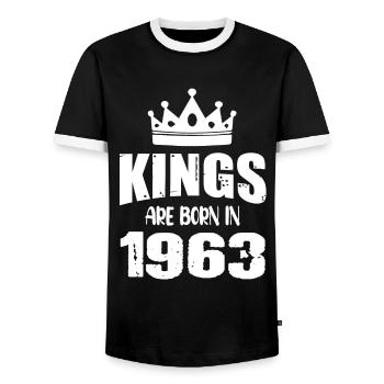 Les rois sont nés en 1963 - T-shirt contrasté Homme - noir/blanc - Devant - AI Model Female 172 light (172cm) & AI Model Male 178 light (178cm)
