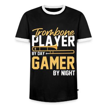 Posaune - Männer Kontrast-T-Shirt - Schwarz/Weiß - Vorne - AI Model Female 172 light (172cm) & AI Model Male 178 light (178cm)