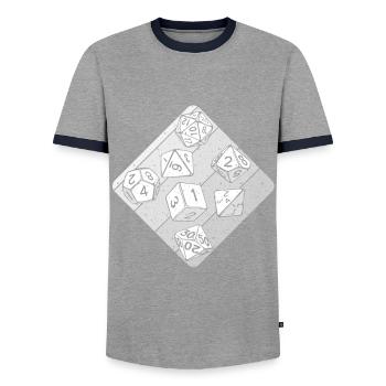 RPG Pen And Paper W20 Dice Role Playing Game Geek Dice - Men's Ringer Shirt - grey/navy  - Front - AI Model Female 172 light (172cm) & AI Model Male 178 light (178cm)