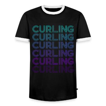 Curling Stone Player Retro - Men's Ringer Shirt - black/white - Front - AI Model Female 172 light (172cm) & AI Model Male 178 light (178cm)