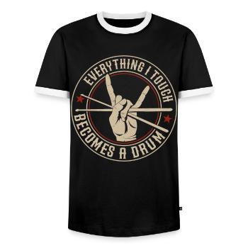 Batteur Batterie Set Vintage Drum - T-shirt contrasté Homme - noir/blanc - Devant - AI Model Female 172 light (172cm) & AI Model Male 178 light (178cm)