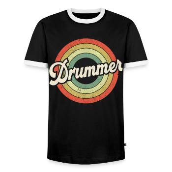 Drummer Retro Vintage Drummer - Men's Ringer Shirt - black/white - Front - AI Model Female 172 light (172cm) & AI Model Male 178 light (178cm)