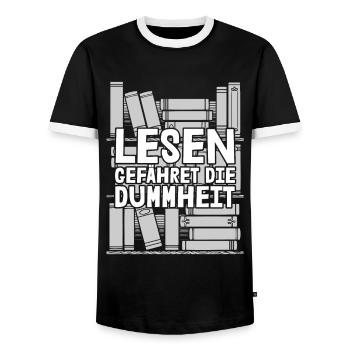 Bücherwurm Leseratte Buch Lesen - Männer Kontrast-T-Shirt - Schwarz/Weiß - Vorne - AI Model Female 172 light (172cm) & AI Model Male 178 light (178cm)