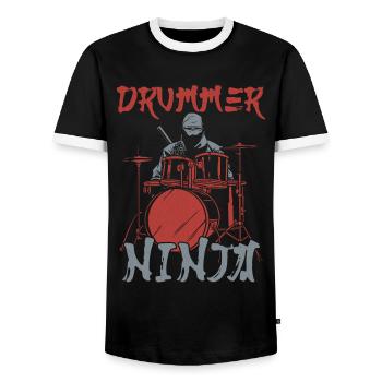 Drummer Drum Set Ninja Vintage - Männer Kontrast-T-Shirt - Schwarz/Weiß - Vorne - AI Model Female 172 light (172cm) & AI Model Male 178 light (178cm)