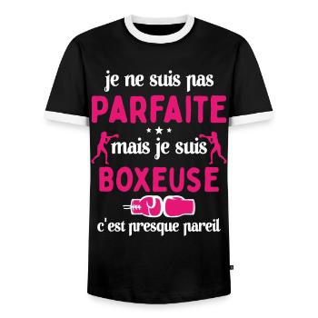 Pas parfaite mais Boxeuse Cadeau Sportif - T-shirt contrasté Homme - noir/blanc - Devant - AI Model Female 172 light (172cm) & AI Model Male 178 light (178cm)