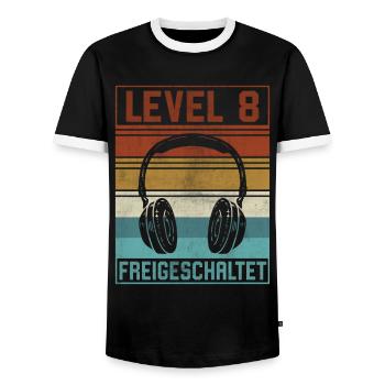 8. Geburtstag Junge Gamer Level 8 Jahre - Männer Kontrast-T-Shirt - Schwarz/Weiß - Vorne - AI Model Female 172 light (172cm) & AI Model Male 178 light (178cm)