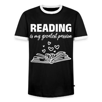 Reading Bookworm Books Reading is my biggest - Men's Ringer Shirt - black/white - Front - AI Model Female 172 light (172cm) & AI Model Male 178 light (178cm)