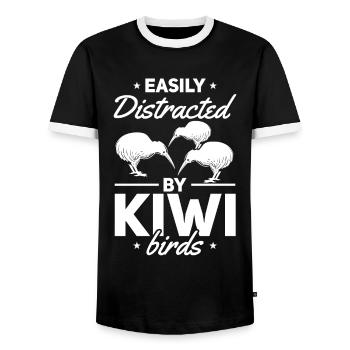 Leicht abgelenkt von Kiwi Birds Neuseeland Kiwi - Männer Kontrast-T-Shirt - Schwarz/Weiß - Vorne - AI Model Female 172 light (172cm) & AI Model Male 178 light (178cm)
