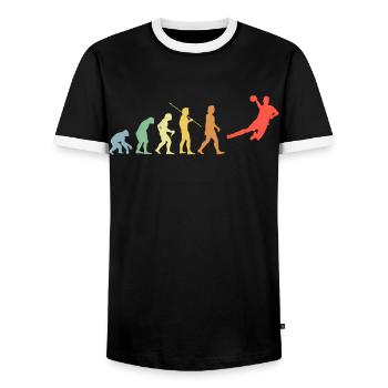 Handball Evolution Retro Sport Joueur de handball - T-shirt contrasté Homme - noir/blanc - Devant - AI Model Female 172 light (172cm) & AI Model Male 178 light (178cm)