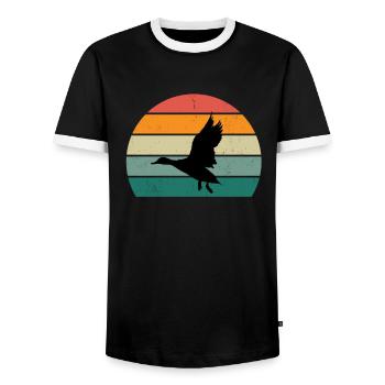 Ducks Swimming Fly Waddle Rubber Duck Duck - Men's Ringer Shirt - black/white - Front - AI Model Female 172 light (172cm) & AI Model Male 178 light (178cm)