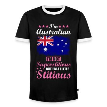 Australian Gift Funny Saying Australia - Men's Ringer Shirt - black/white - Front - AI Model Female 172 light (172cm) & AI Model Male 178 light (178cm)