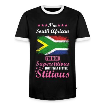 South African gift funny saying South Africa - Men's Ringer Shirt - black/white - Front - AI Model Female 172 light (172cm) & AI Model Male 178 light (178cm)