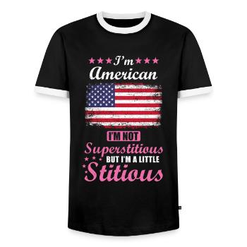American Gift Funny Saying USA - Men's Ringer Shirt - black/white - Front - AI Model Female 172 light (172cm) & AI Model Male 178 light (178cm)