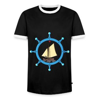 Maritim Grim Reaper Sailor Sailing Ship Steering Wheel - Men's Ringer Shirt - black/white - Front - AI Model Female 172 light (172cm) & AI Model Male 178 light (178cm)