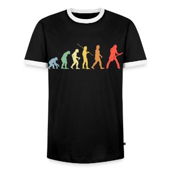 Electric Guitar Evolution Retro Music Guitarist - Men's Ringer Shirt - black/white - Front - AI Model Female 172 light (172cm) & AI Model Male 178 light (178cm)