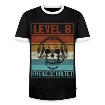 8. Geburtstag Gamer Level 8 Jahre - Männer Kontrast-T-Shirt - Schwarz/Weiß - Vorne - AI Model Female 172 light (172cm) & AI Model Male 178 light (178cm)