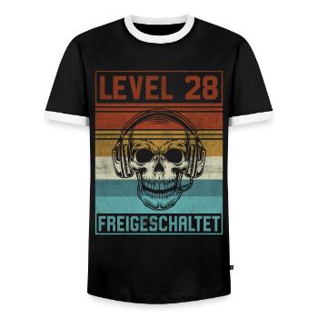 28. Geburtstag Gamer Level 28 Jahre - Männer Kontrast-T-Shirt - Schwarz/Weiß - Vorne - AI Model Female 172 light (172cm) & AI Model Male 178 light (178cm)
