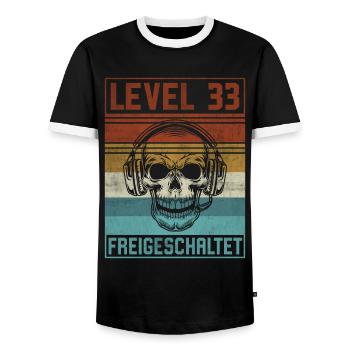 33. Geburtstag Gamer Level 33 Jahre - Männer Kontrast-T-Shirt - Schwarz/Weiß - Vorne - AI Model Female 172 light (172cm) & AI Model Male 178 light (178cm)