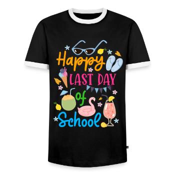 Happy Last Day of School Summer Break - Men's Ringer Shirt - black/white - Front - AI Model Female 172 light (172cm) & AI Model Male 178 light (178cm)