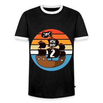 Kinder 2 Jahre Geburtstag Junge Totenkopf Pirat - Männer Kontrast-T-Shirt - Schwarz/Weiß - Vorne - AI Model Female 172 light (172cm) & AI Model Male 178 light (178cm)