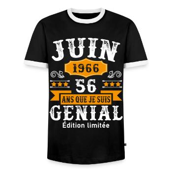 56 Ans Anniversaire Vintage Né(e) en Juin 1966 - T-shirt contrasté Homme - noir/blanc - Devant - AI Model Female 172 light (172cm) & AI Model Male 178 light (178cm)