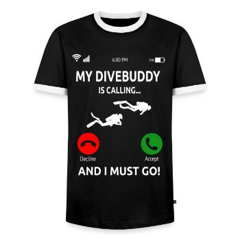 Divebuddy Diver Diving Diving Sports Dive Partner - Men's Ringer Shirt - black/white - Front - AI Model Female 172 light (172cm) & AI Model Male 178 light (178cm)